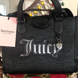 NWT Juicy Couture Black Upgrade U Mini Tote/Crossbody w/Heart Charm